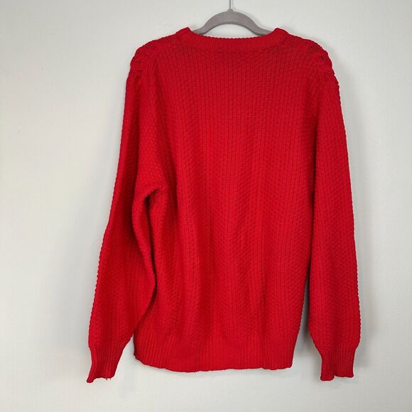 Vtg Lord Jeff Fisherman Sweater Men Large Red Cable Knit Made USA Preppy Grandpa - Picture 6 of 11